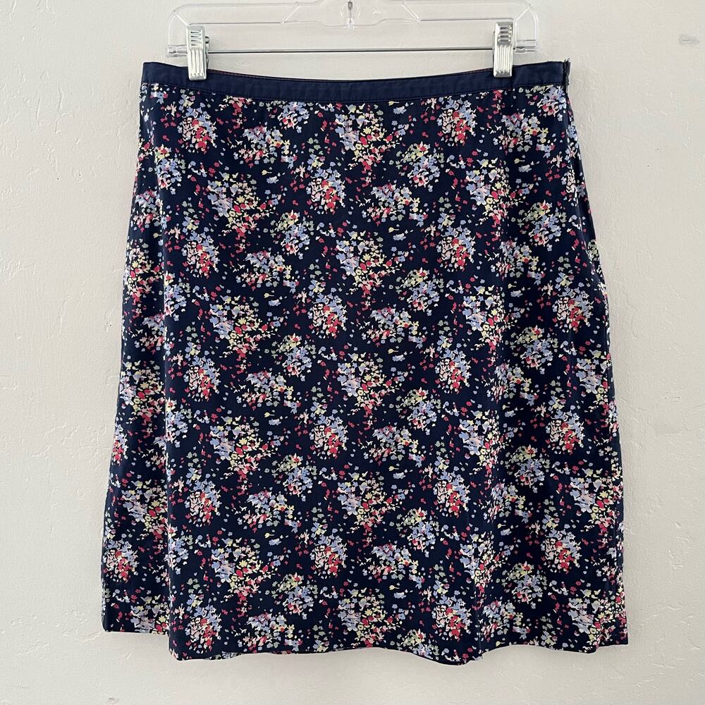 Boden Floral Skirt Size 10 Blue Midi Lined Cotton Office Feminine Summer Modest
